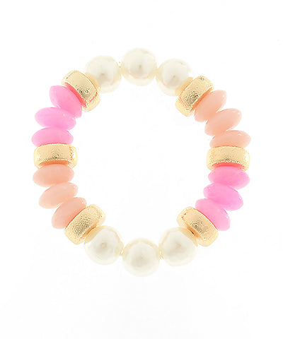 Pink Rondelle & Pearl Beaded Bracelet