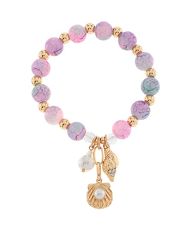 Lavender Glass Beaded Coastal Charm Bracelet
