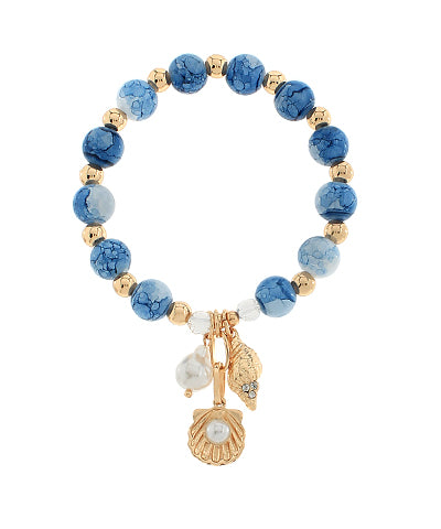 Blue Glass Beaded Coastal Charm Bracelet