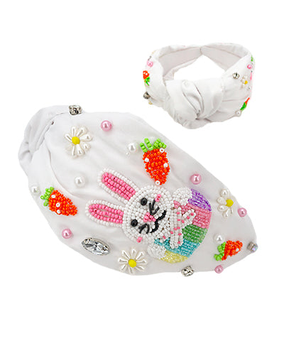 White Beaded Easter Bunny Headband