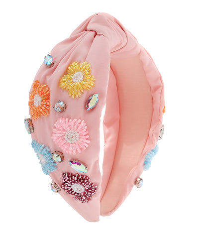 Jeweled Pink Beaded Floral Headband