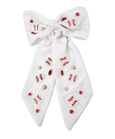 Beaded Baseball Bow Barrette