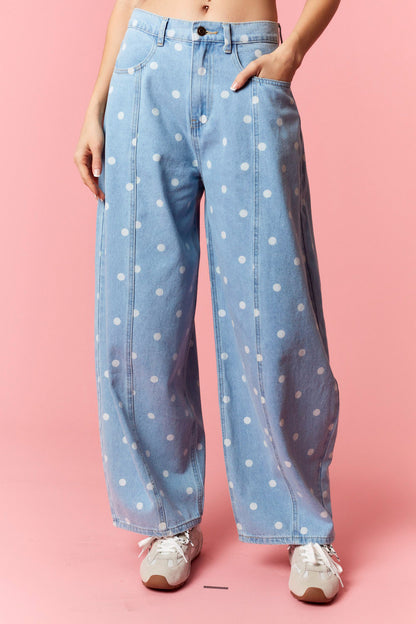Polka Dot Wide Barrel Jeans