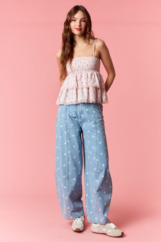 Polka Dot Wide Barrel Jeans