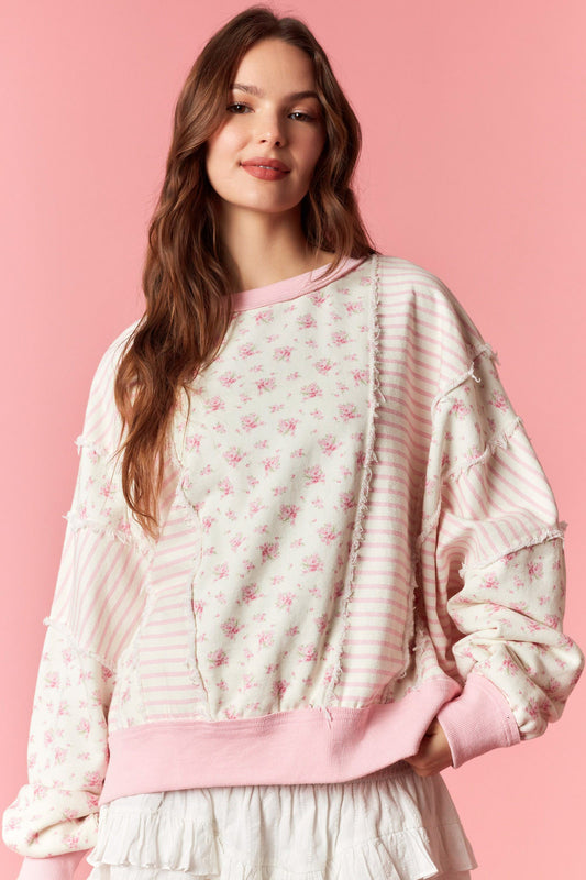 Ditsy Floral & Striped French Terry Sweatshirt