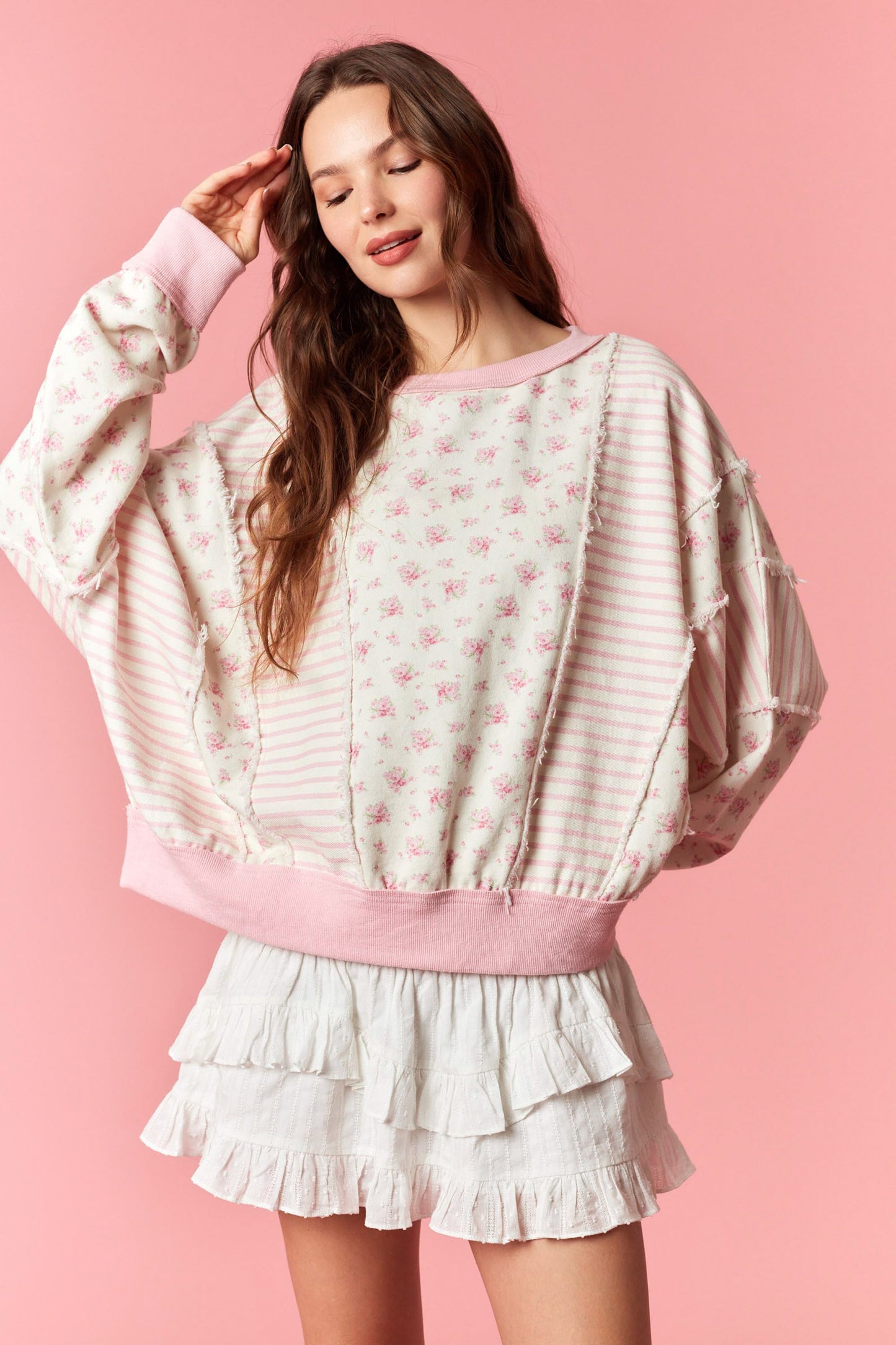 Ditsy Floral & Striped French Terry Sweatshirt