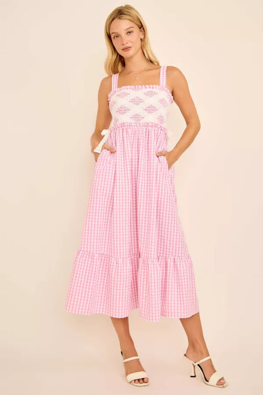 Pink Picnic Lace Midi Dress