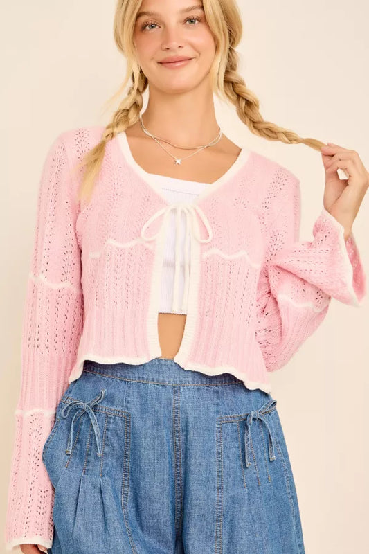 Pink Petal Pointelle Long Sleeve Cardigan