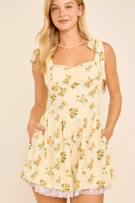 Lemon Lace Daydream Floral Romper