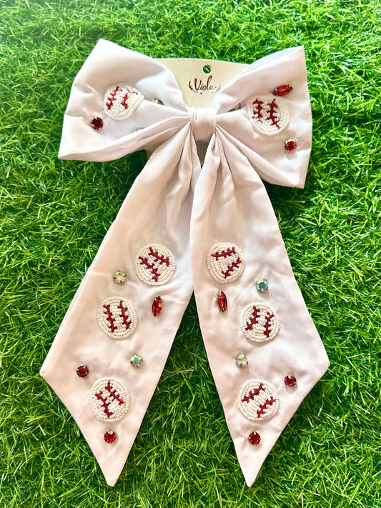 Beaded Baseball Bow Barrette
