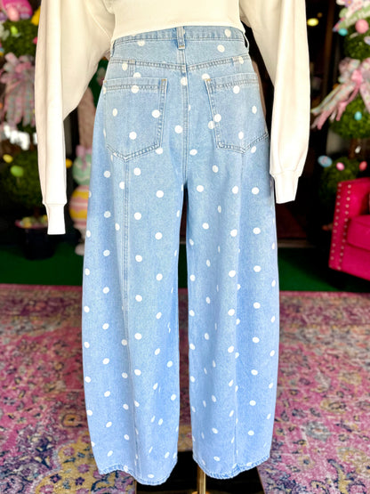 Sweet Spot Polka Dot Wide Barrel Jeans