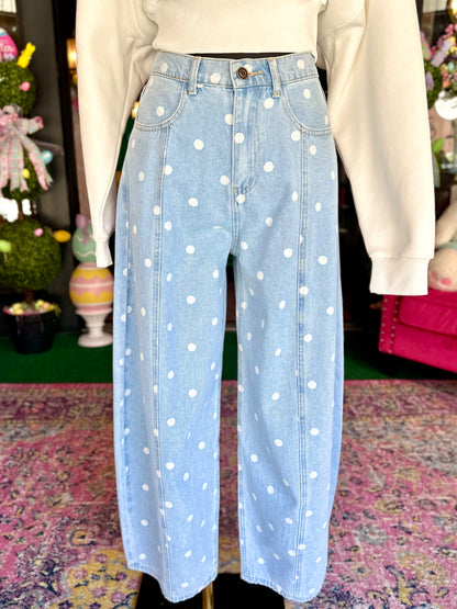 Sweet Spot Polka Dot Wide Barrel Jeans