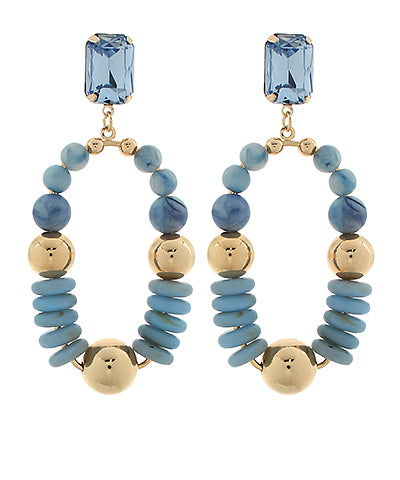 Blue & Gold Beaded Oval Drop Earrings