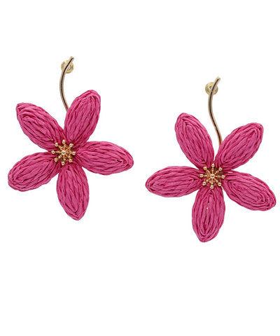 Fuchsia Raffia Flower Drop Earrings