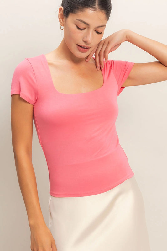 Taffy Pink Square Neck Top