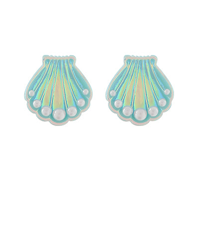 Light Blue Pearl Embellished Shell Studs