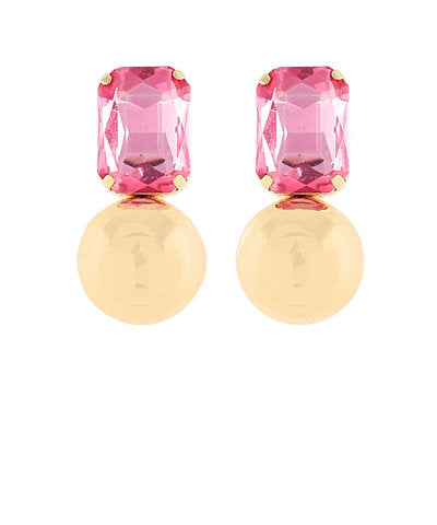 Rose Pink Jewel & Gold Ball Earrings