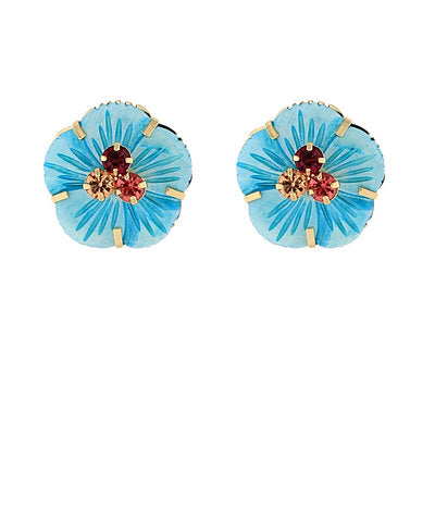Blue Rhinestone Center Flower Studs