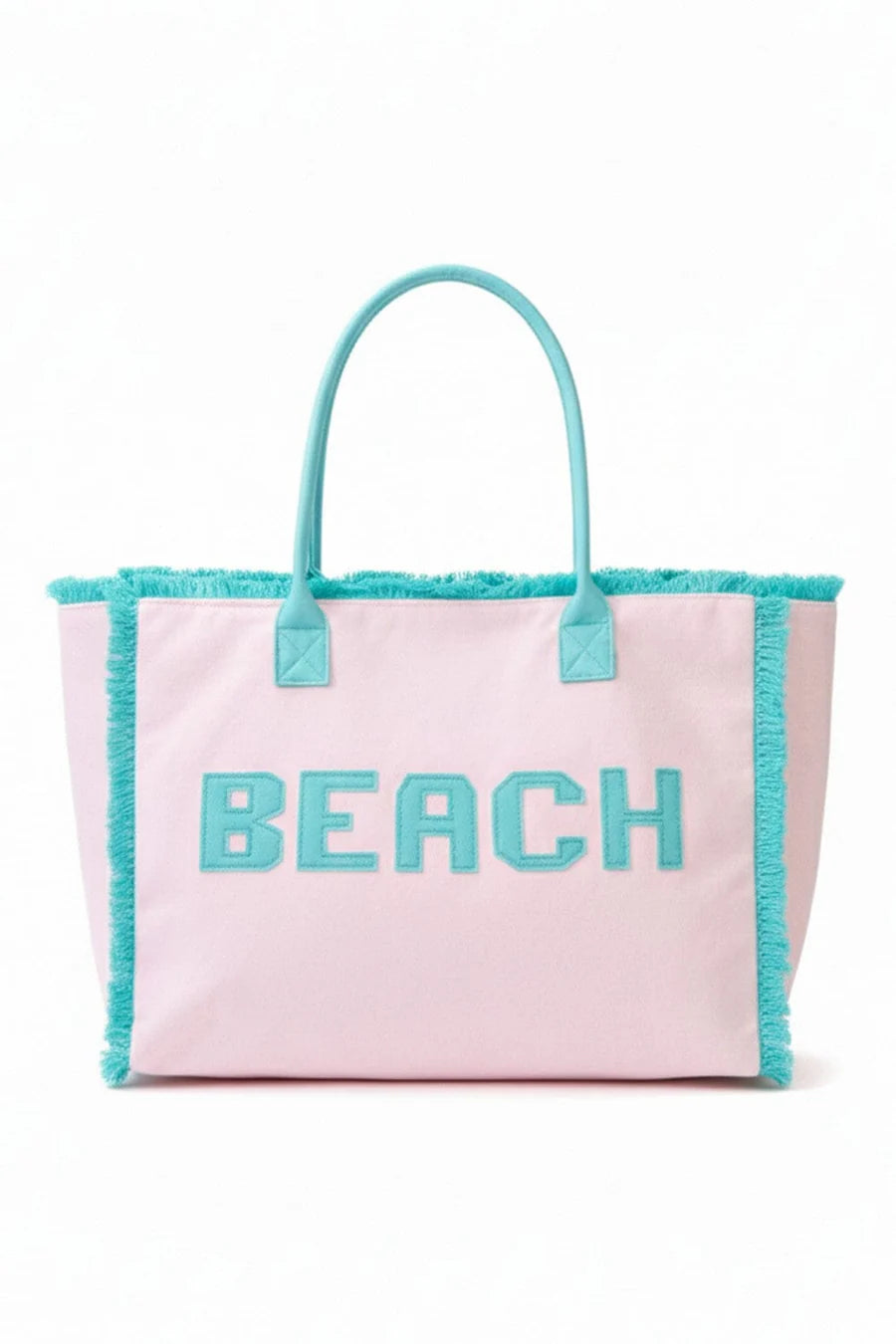 Pink & Teal Terry Cloth & Fringe BEACH Bag
