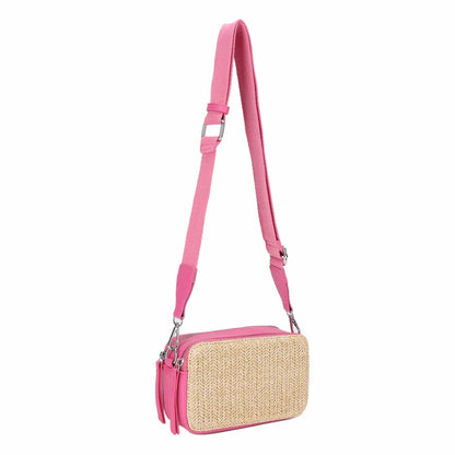 Fuchsia Two Tone Straw Crossbody