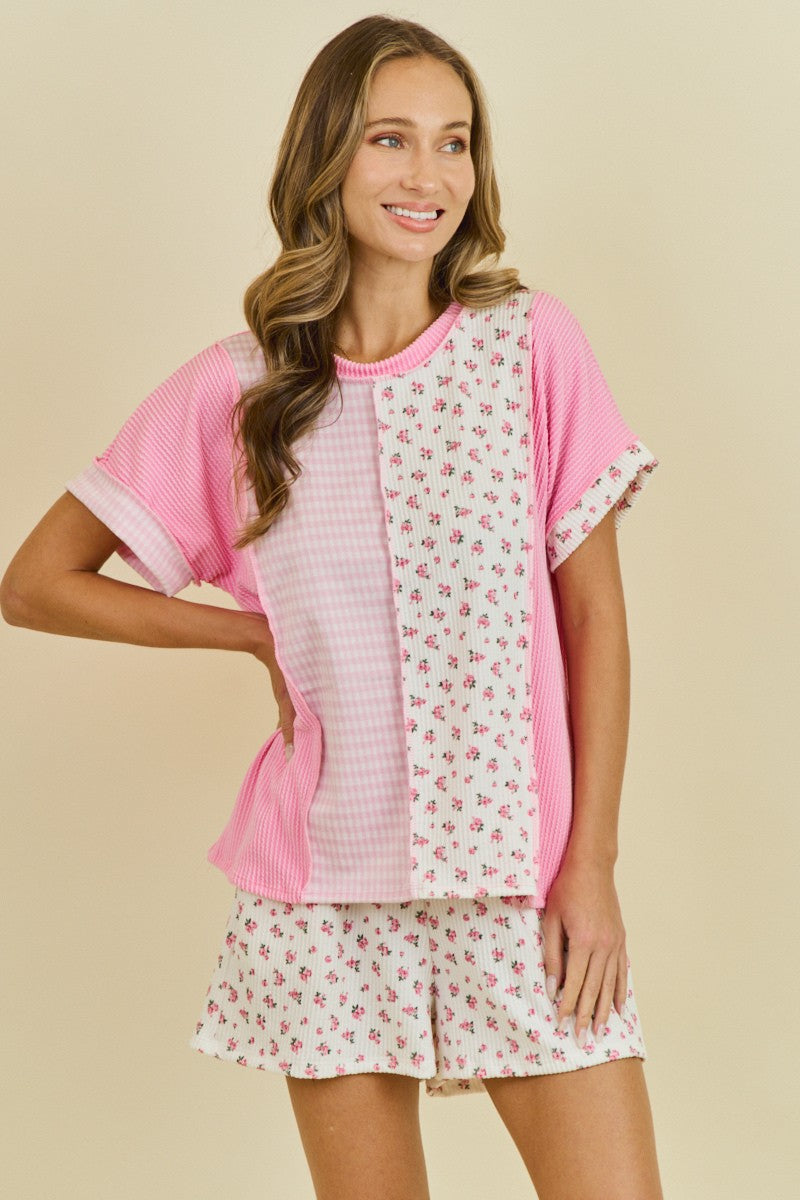 Pink Gingham Blossoms Set