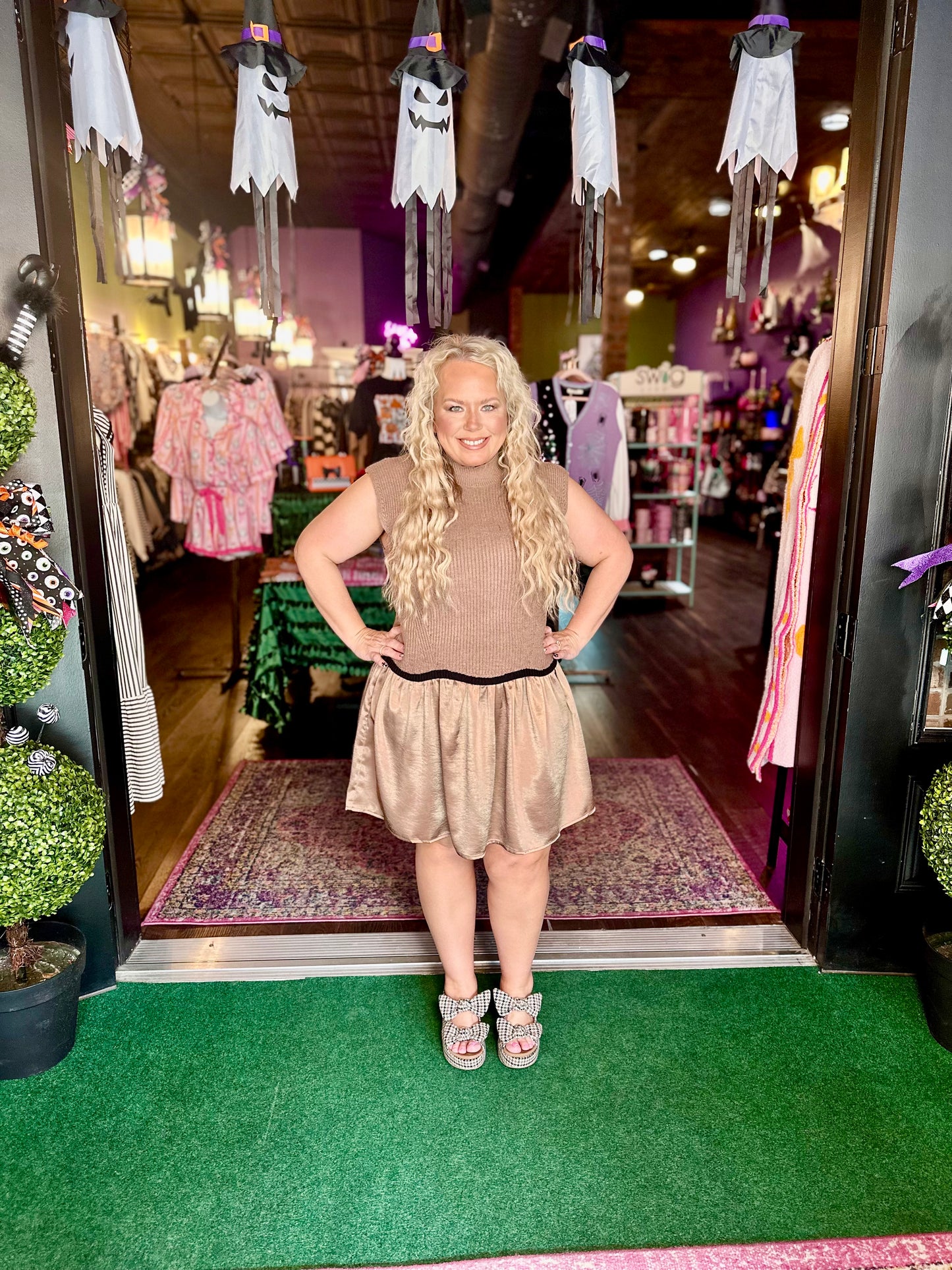 Mocha Mock Neck Sweater Vest Dress