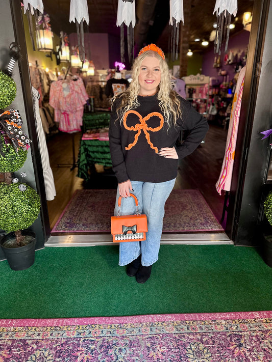 Black & Orange Bow Sweater