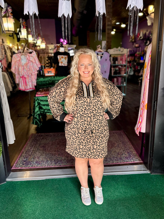 Leopard Half Zip & Skirt Set