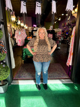 Load image into Gallery viewer, Puff Sleeve Leopard Print Peplum Top
