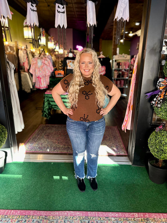 Brown & Black Bow Patterned Sweater
