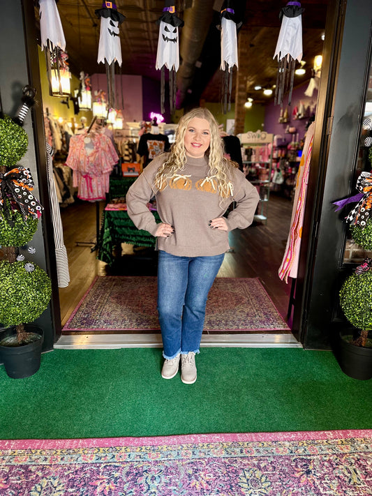 Pumpkin & Lace Bow Sweater