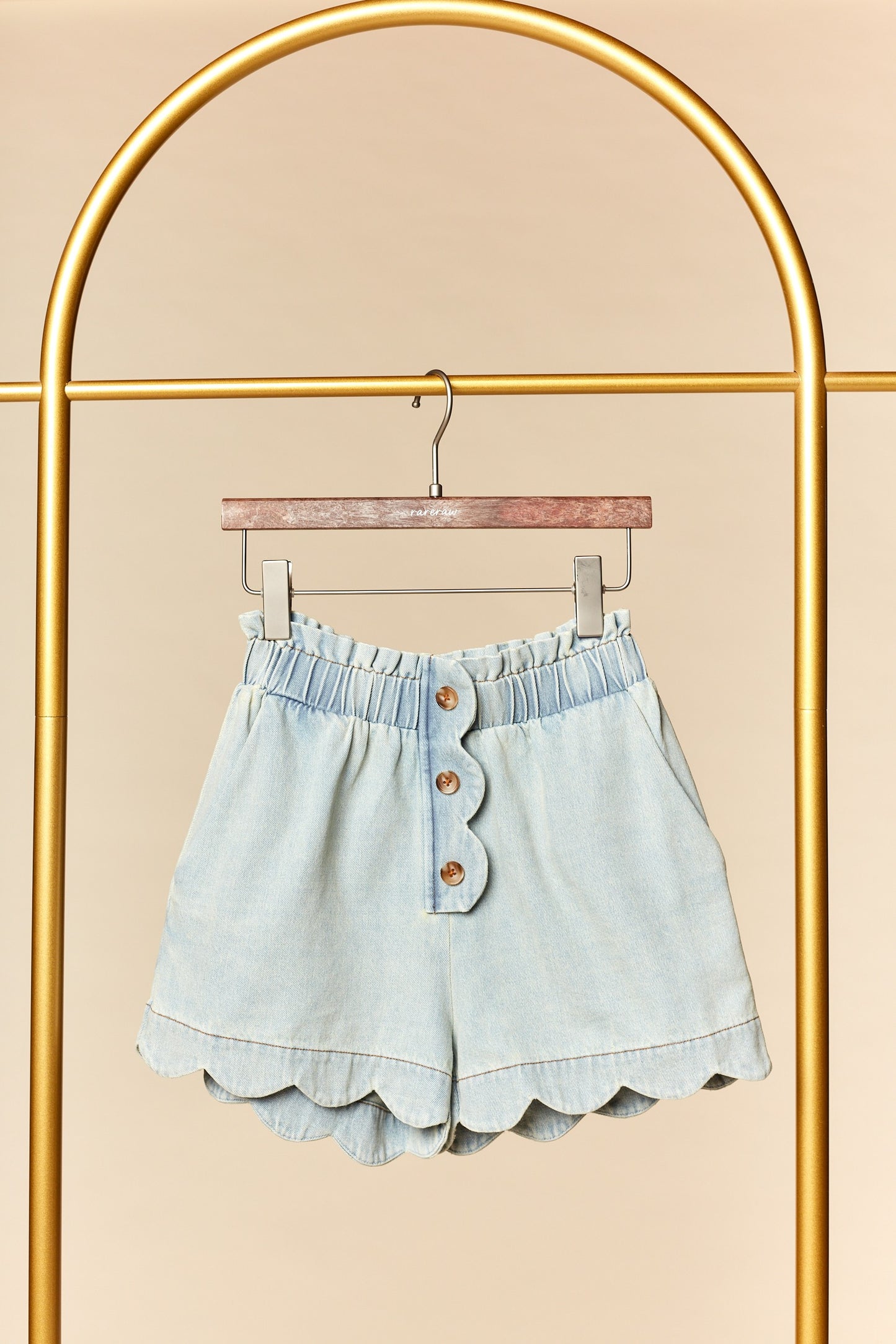 Light Wash Denim Scallop Hem Shorts