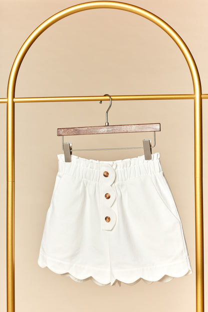 Off White Scallop Hem Shorts