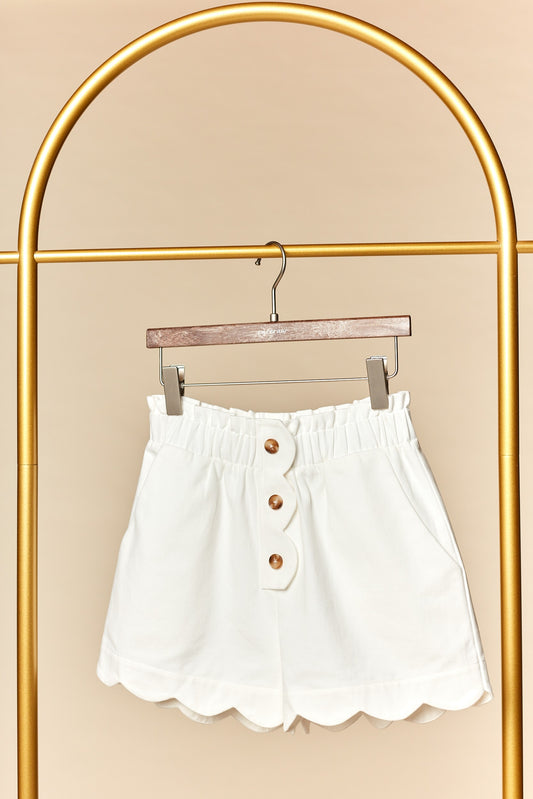 Off White Scallop Hem Shorts