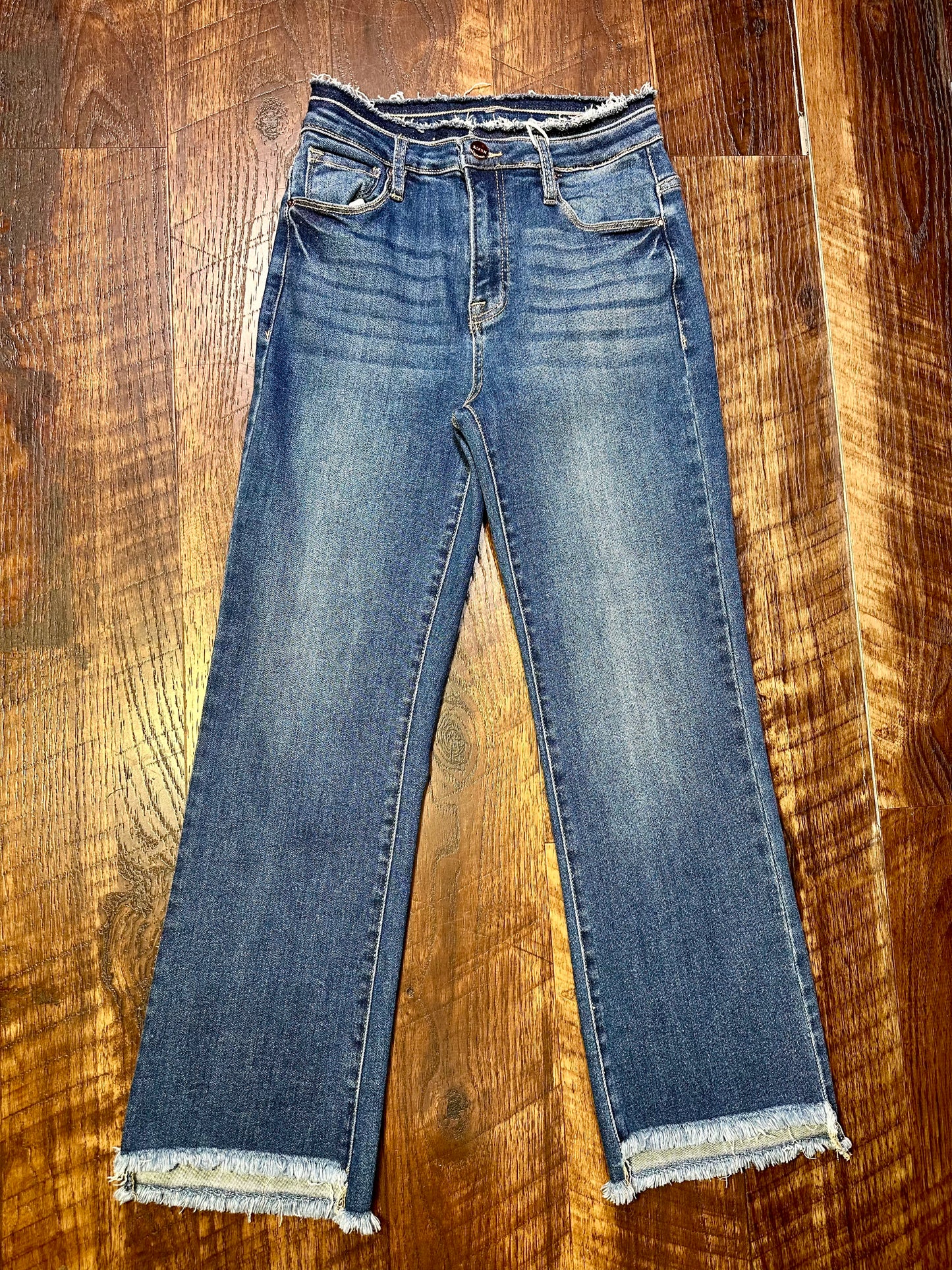 Risen Dark Wash High Rise Crop Flare Jeans