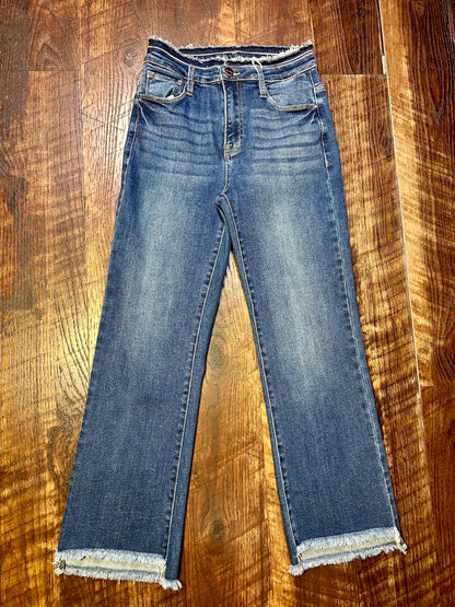 Risen Dark Wash High Rise Crop Flare Jeans