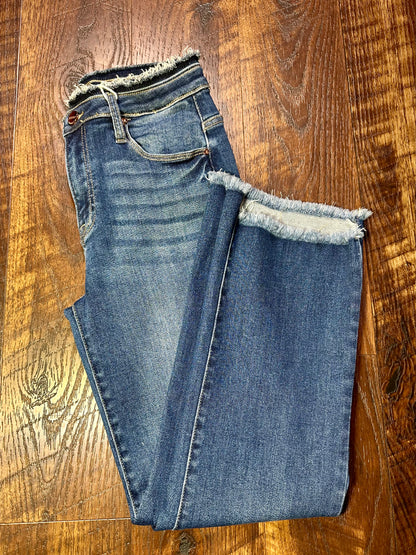 Risen Dark Wash High Rise Crop Flare Jeans