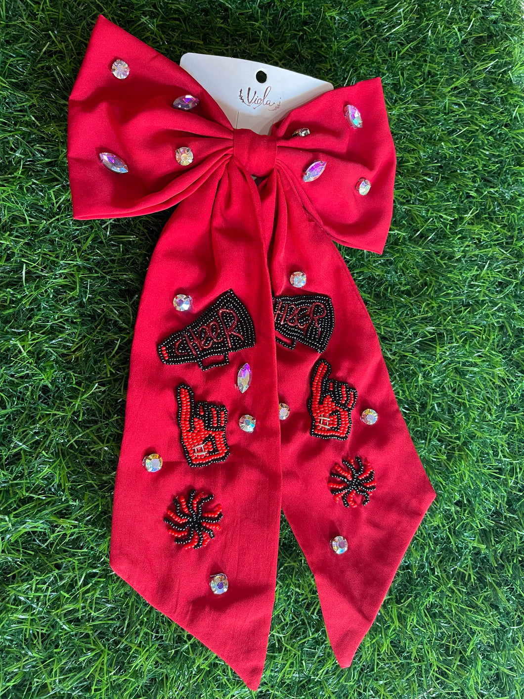 Red & black cheer them on hair bow