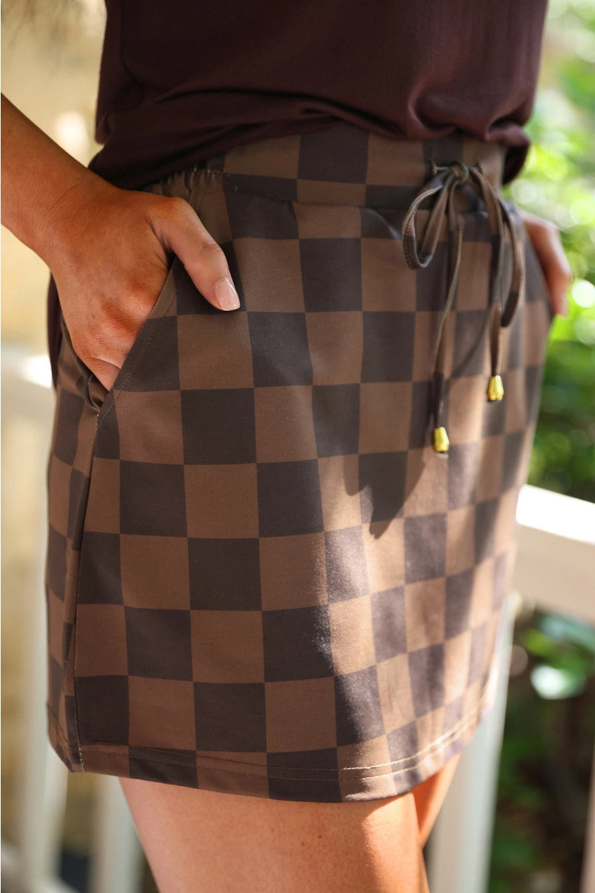 Chocolate Check Mate Skort