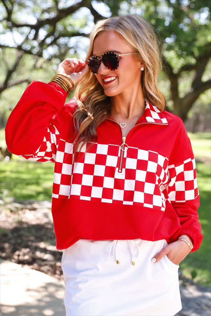 End Zone! Red Checkered Pullover