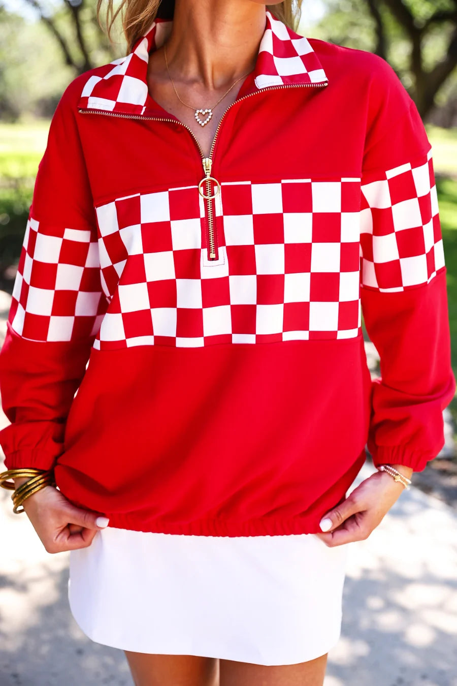 End Zone! Red Checkered Pullover