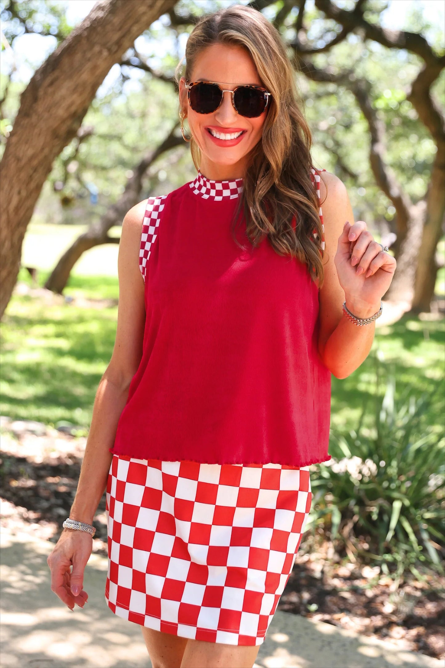 Checkmate Red Ribbed Tank