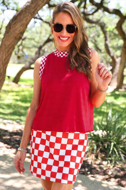 Checkmate Red Ribbed Tank
