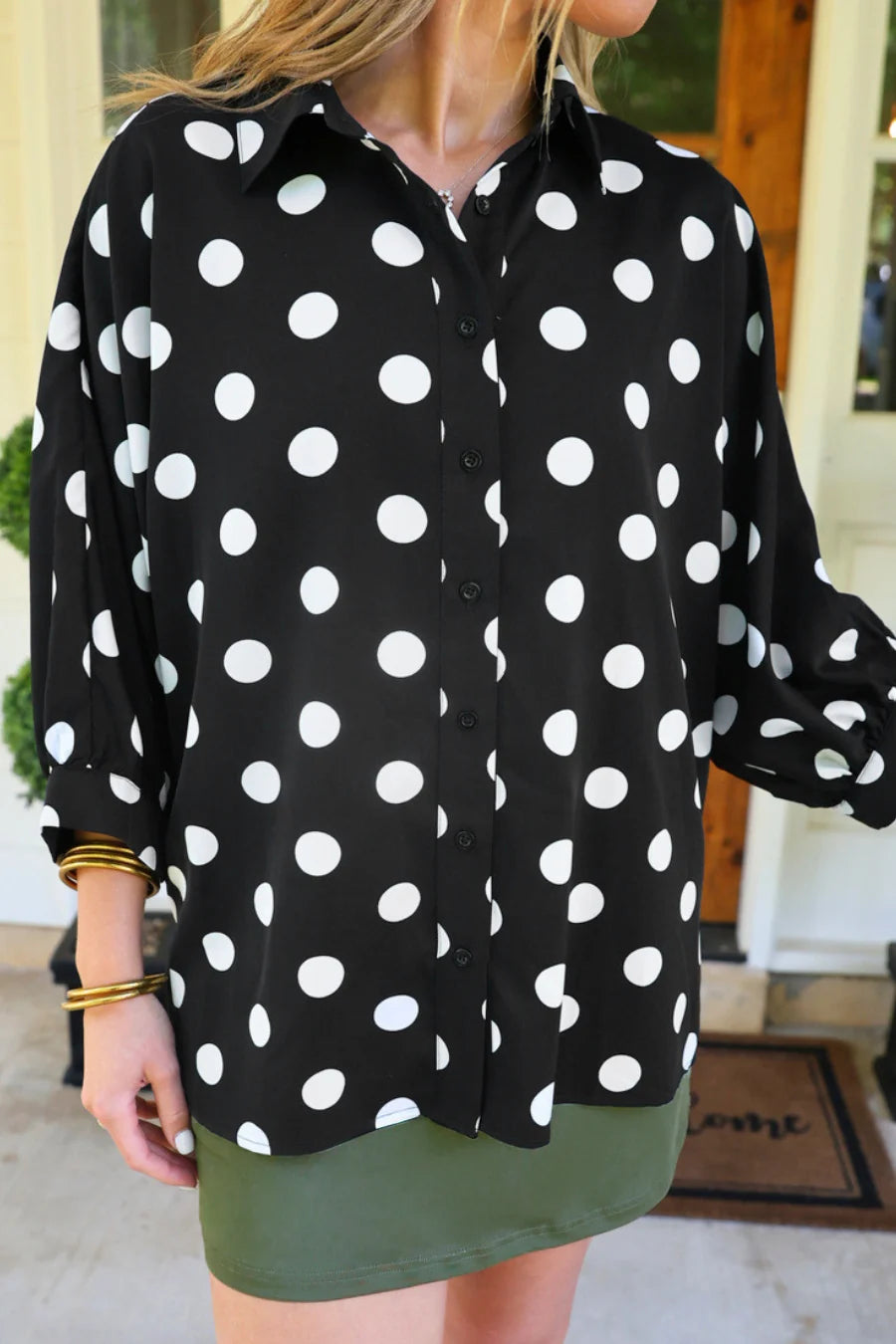 After Dark Polka Dot Button-Up