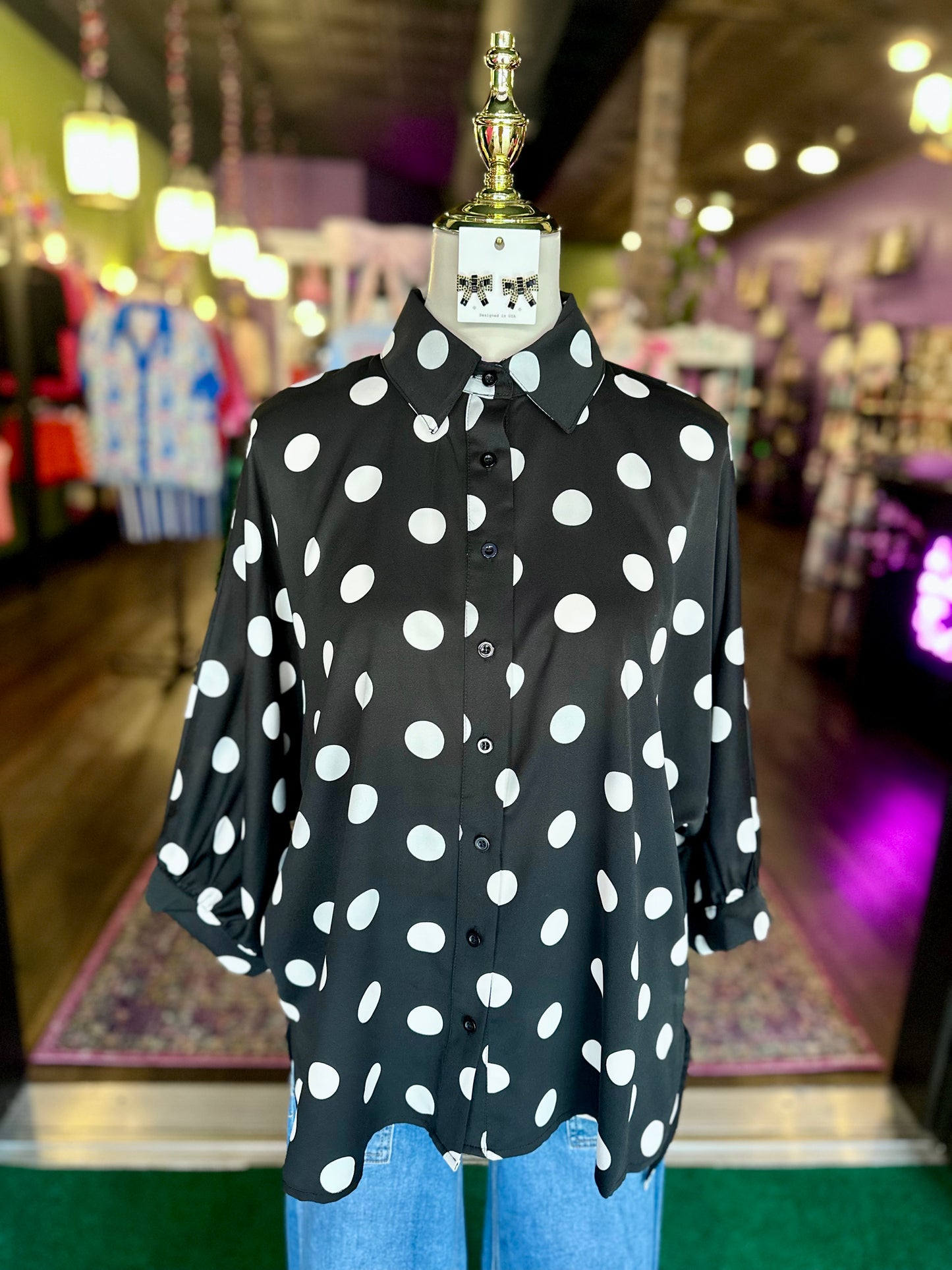 After Dark Polka Dot Button-Up