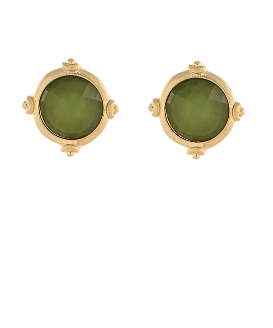 Olive Faceted Stone Studs