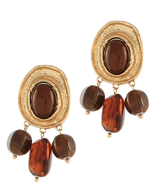 Oval Stone & Pebble Drop Earrings