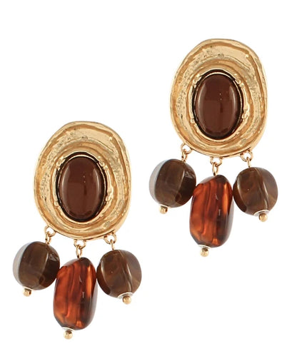 Oval Stone & Pebble Drop Earrings