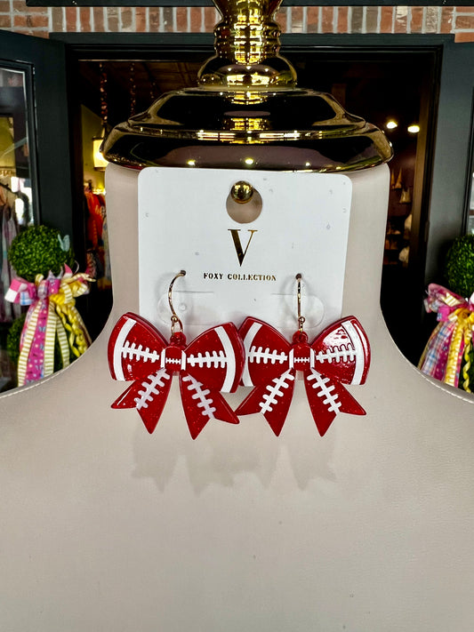 Red/White Football Bow Earrings