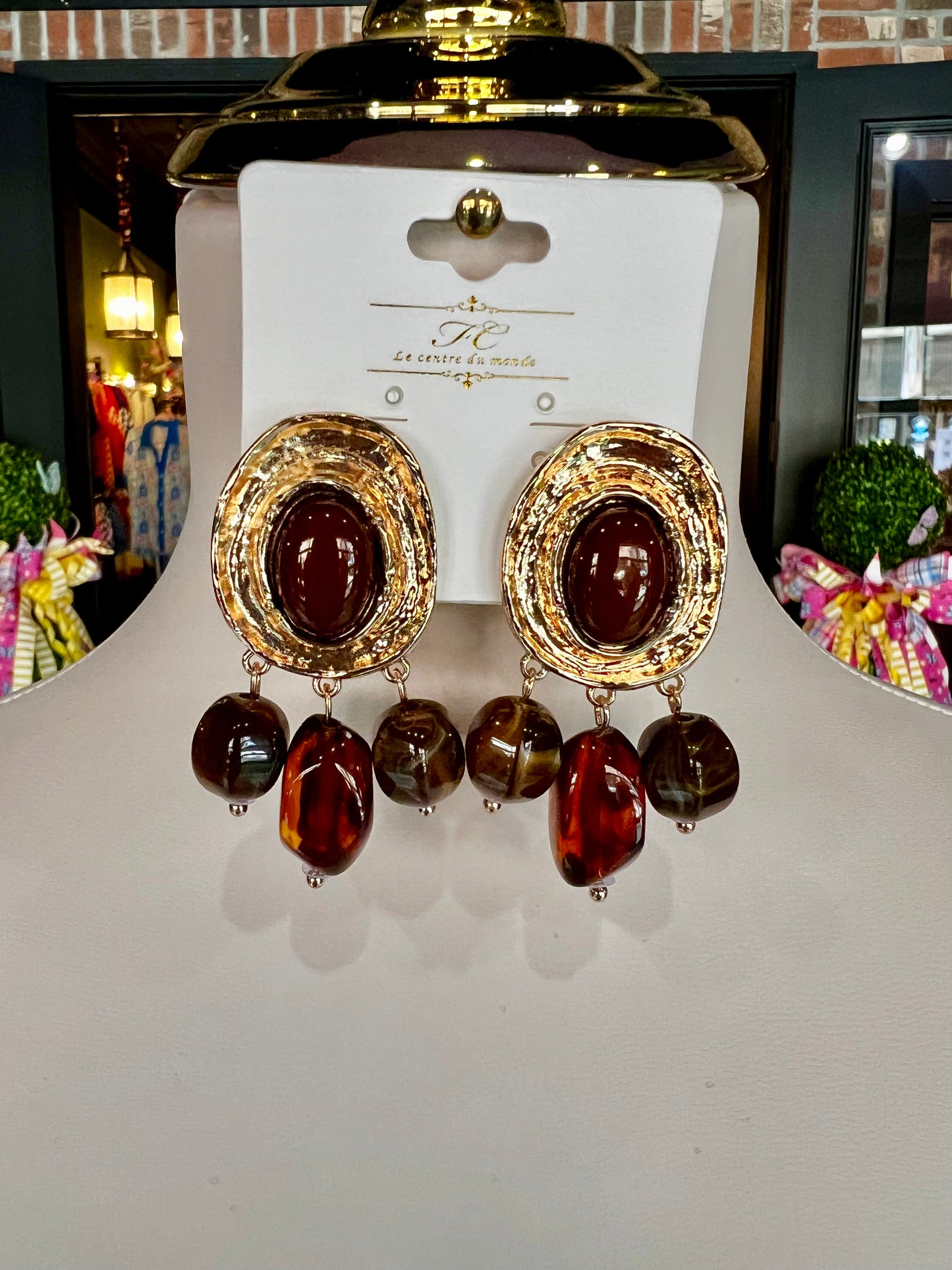 Oval Stone & Pebble Drop Earrings